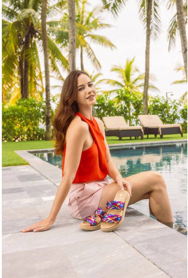 Remonte Slippers plateau comfort schoen zomerschoen met riempjes in vlechtlook