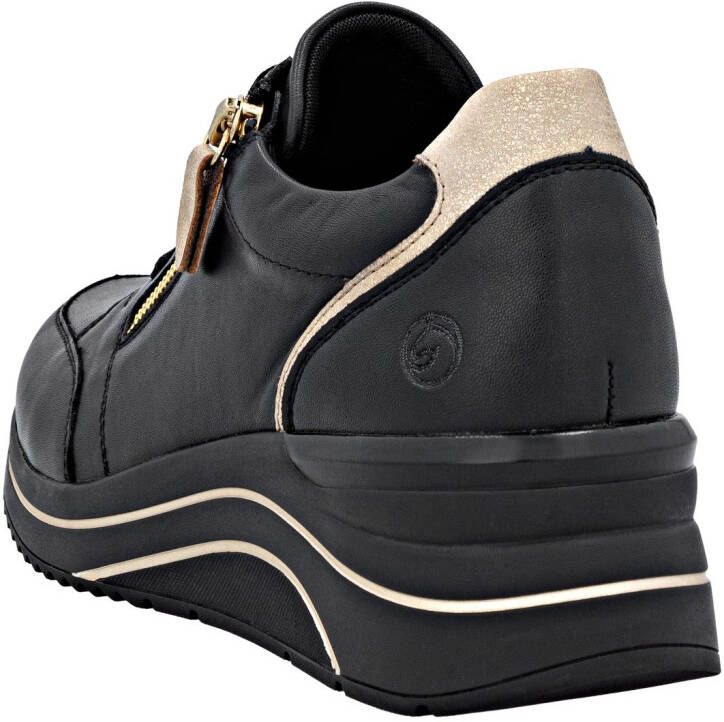 Remonte Sneakers met sleehak vrijetijdsschoen lage schoen veterschoen met goudkleurige logo-hanger