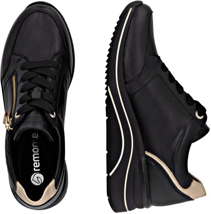 Remonte Sneakers met sleehak vrijetijdsschoen lage schoen veterschoen met goudkleurige logo-hanger