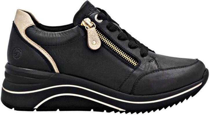 Remonte Sneakers met sleehak vrijetijdsschoen lage schoen veterschoen met goudkleurige logo-hanger
