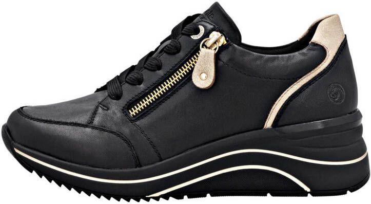 Remonte Sneakers met sleehak vrijetijdsschoen lage schoen veterschoen met goudkleurige logo-hanger