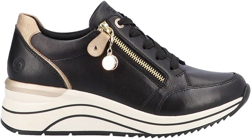 Remonte Sneakers met sleehak vrijetijdsschoen lage schoen veterschoen met goudkleurige logo-hanger