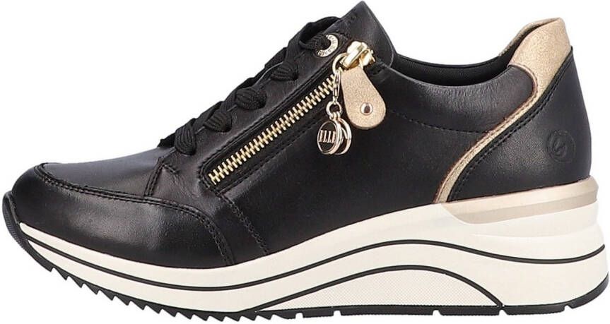 Remonte Sneakers met sleehak vrijetijdsschoen lage schoen veterschoen met goudkleurige logo-hanger