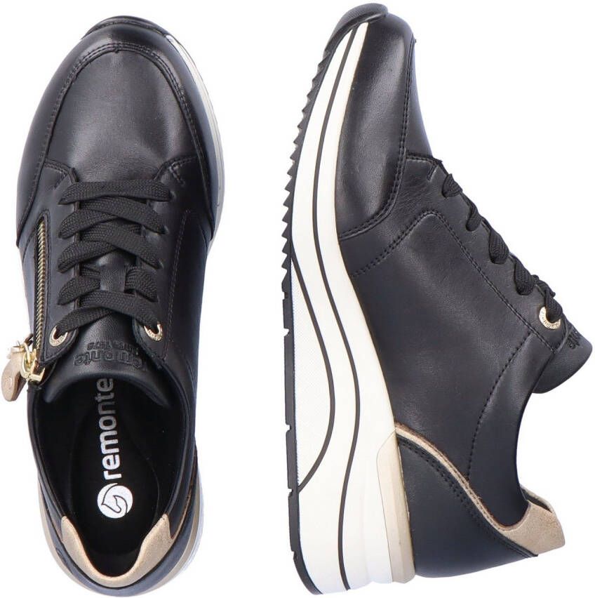 Remonte Sneakers met sleehak vrijetijdsschoen lage schoen veterschoen met goudkleurige logo-hanger