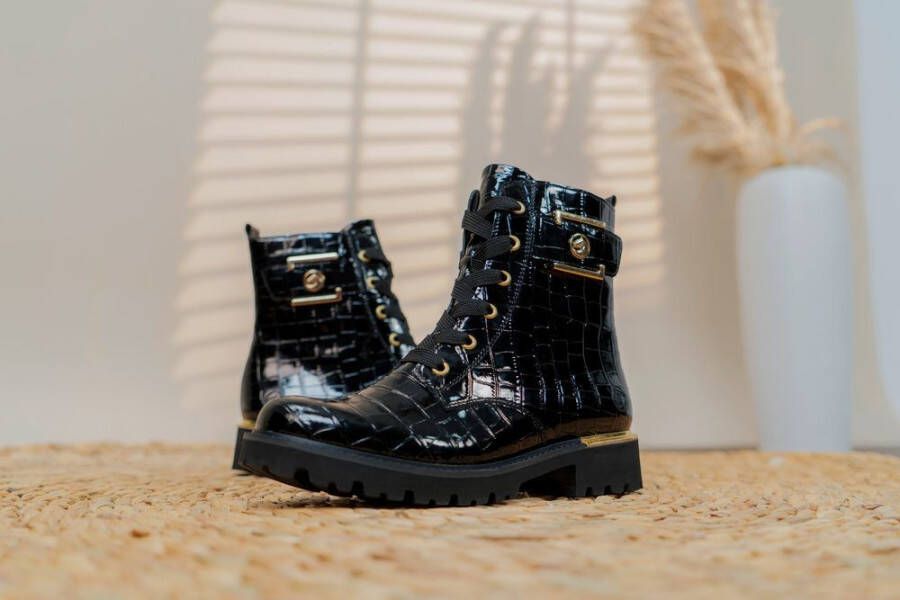Remonte Veterlaarsjes blokhak veterschoenen in krokodillenlook binnenrits