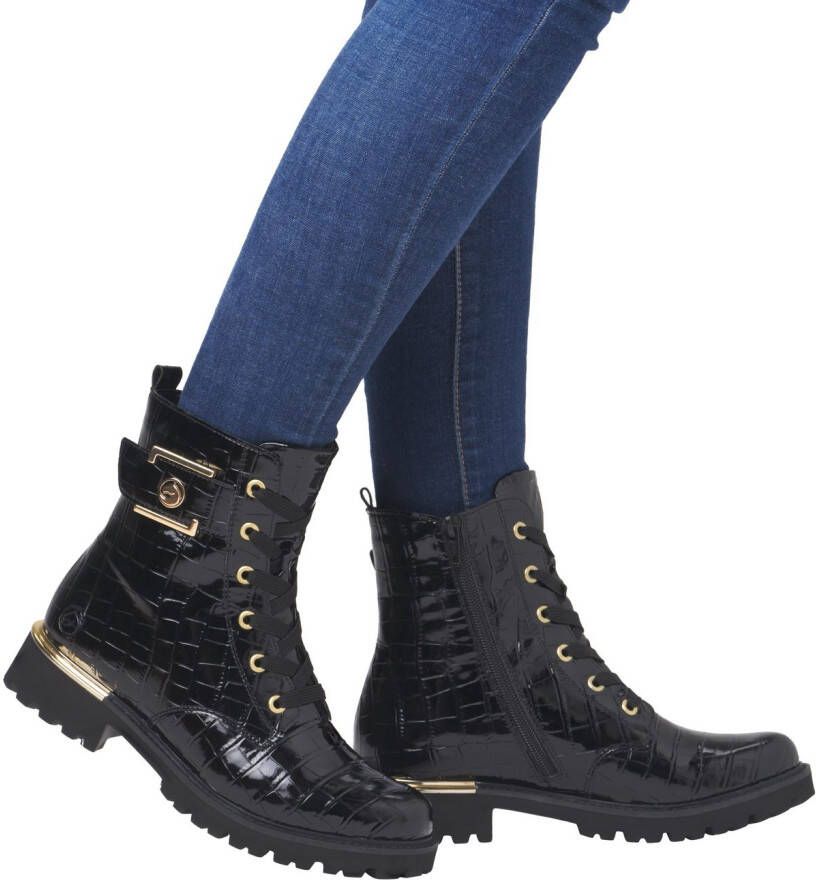 Remonte Veterlaarsjes blokhak veterschoenen in krokodillenlook binnenrits