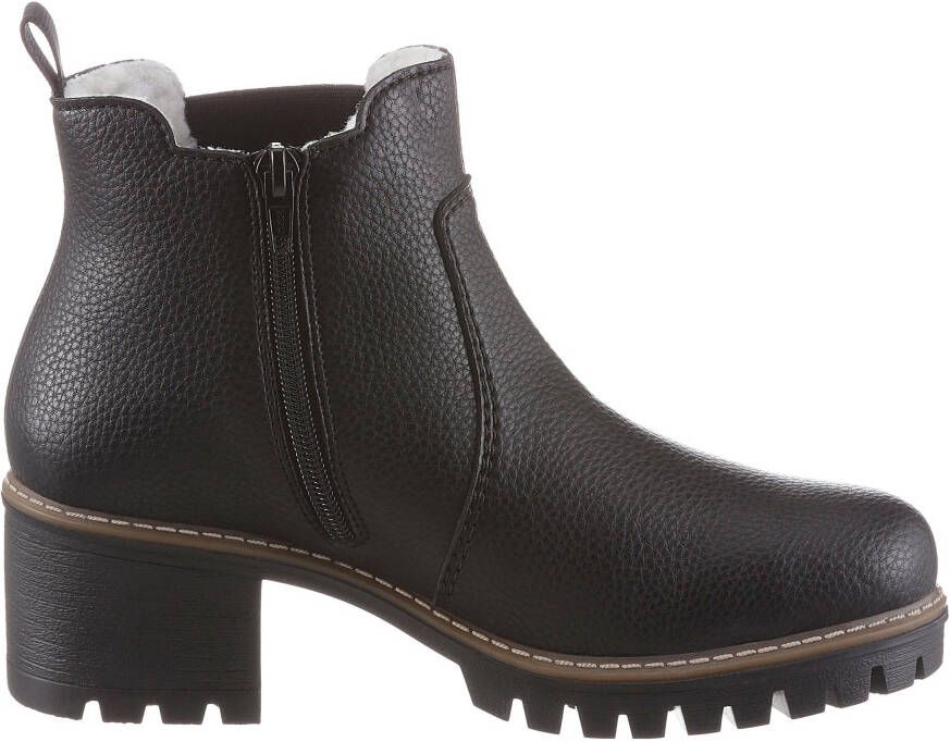 Rieker Chelsea-boots enkellaarsjes boots blokhak met structuur op het bovenmateriaal
