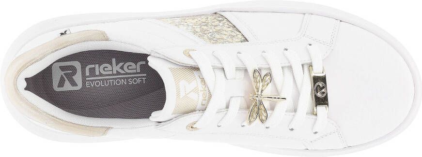 Rieker Trendy witte leren sneakers met gouden libelledetail White Dames - Foto 10