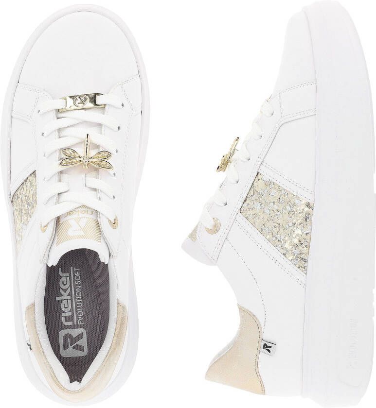 Rieker Trendy witte leren sneakers met gouden libelledetail White Dames - Foto 11