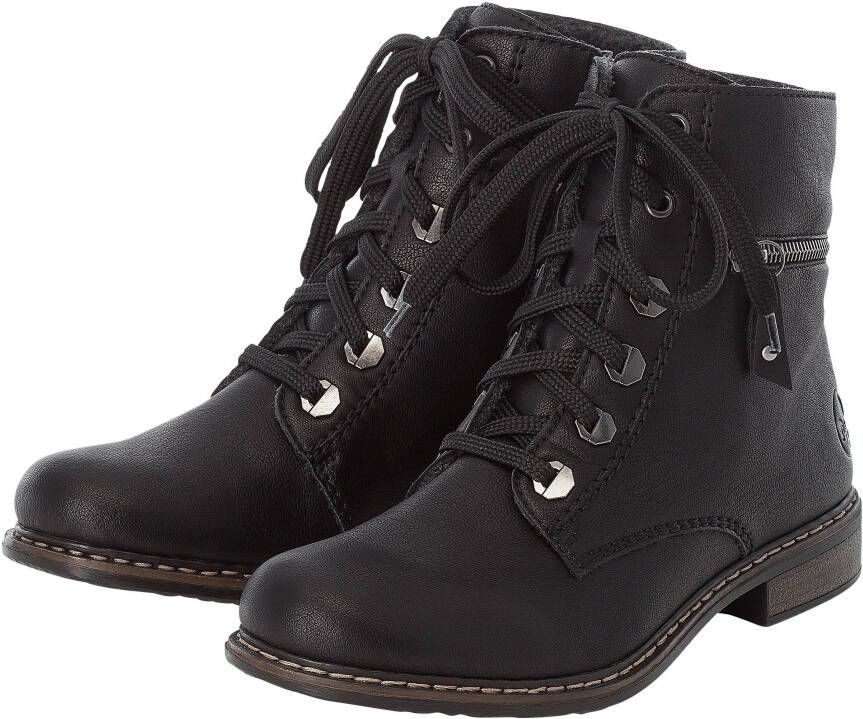 Rieker Hoge veterschoenen veterschoen blokhak met decoratieve rits aan de buitenkant