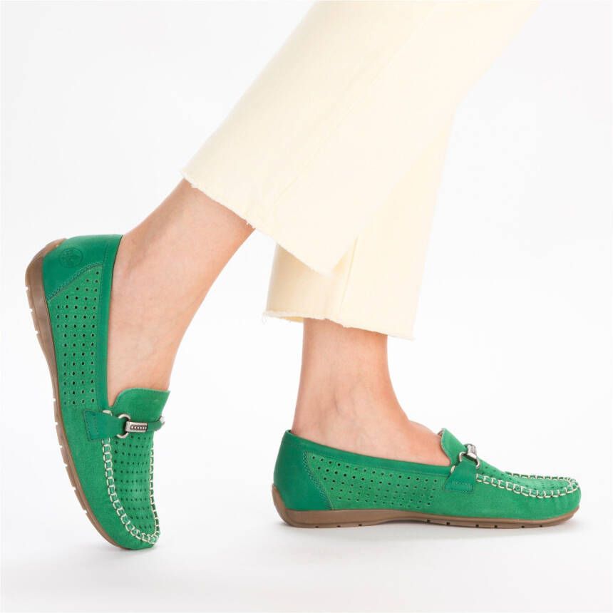 Rieker Instappers moccasin loafer zomerschoen met siernaad