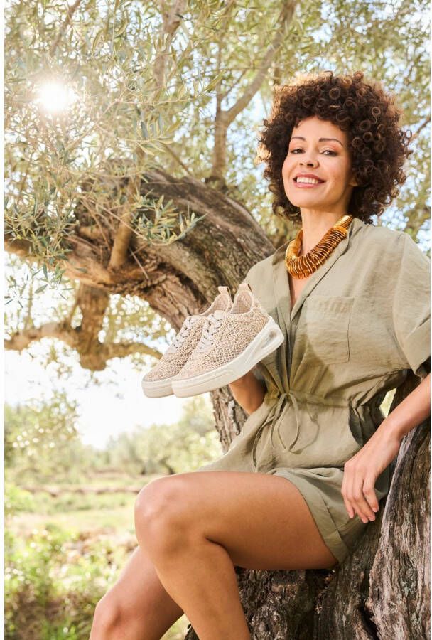 Rieker Plateausneakers veterschoen lage schoen in zomerse macramé-look