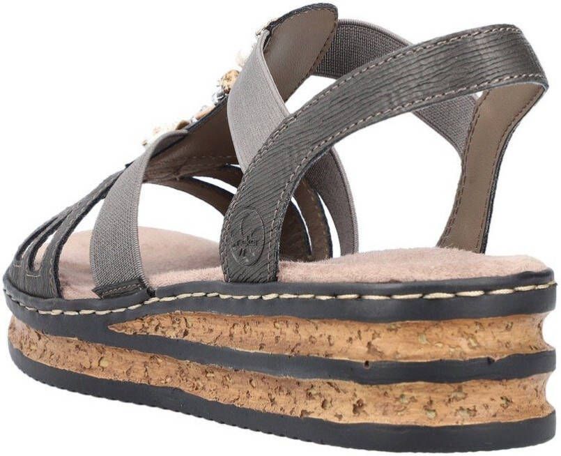 Rieker Sandalen zomerschoen sandaal sleehak met decoratieve steentjes