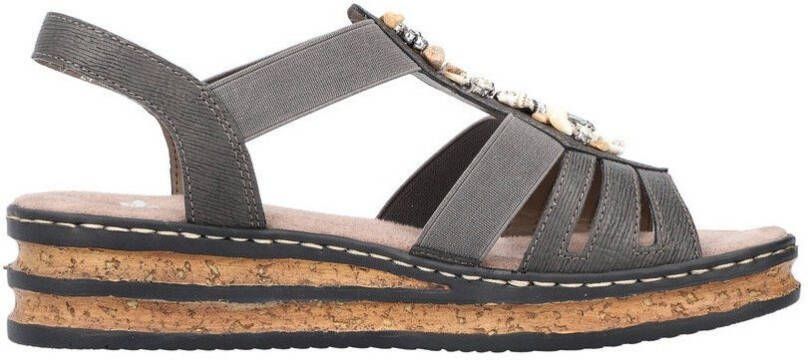 Rieker Sandalen zomerschoen sandaal sleehak met decoratieve steentjes