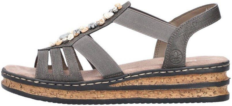 Rieker Sandalen zomerschoen sandaal sleehak met decoratieve steentjes