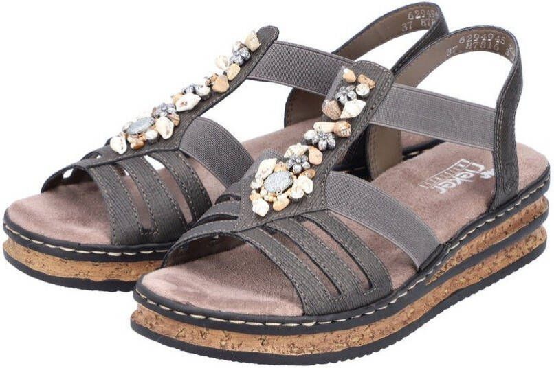 Rieker Sandalen zomerschoen sandaal sleehak met decoratieve steentjes