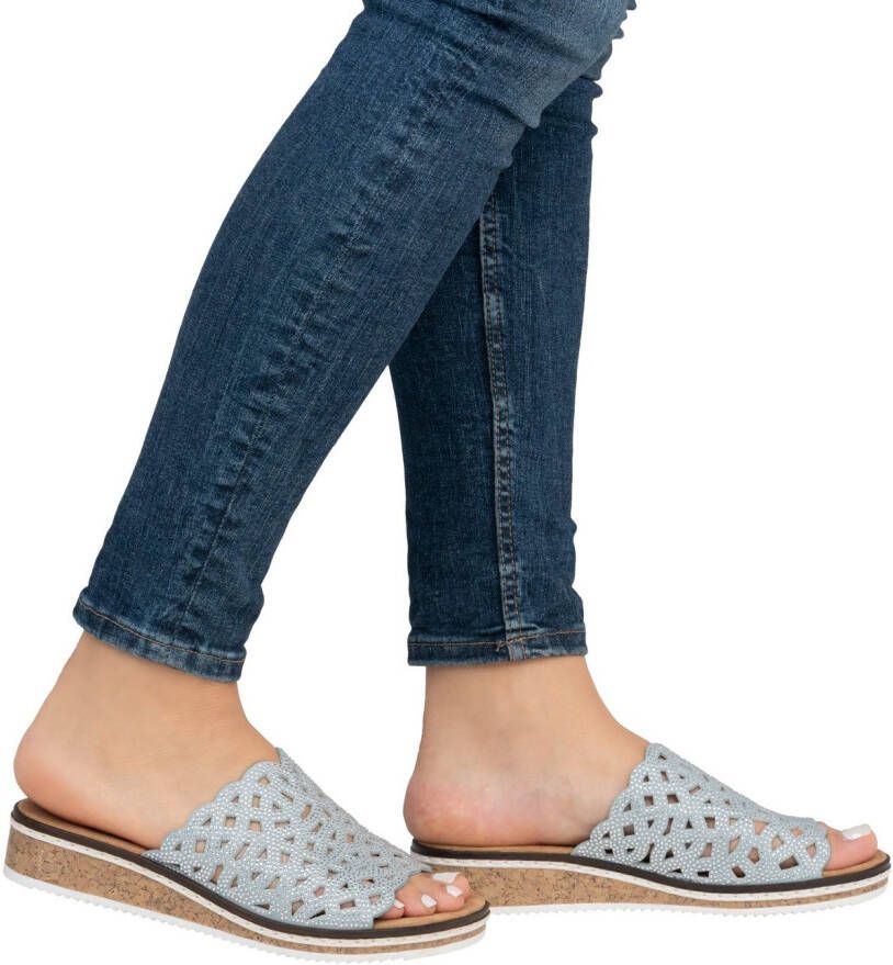 Rieker Slippers Zomerschoen slippers huisschoen sleehak met perforatie