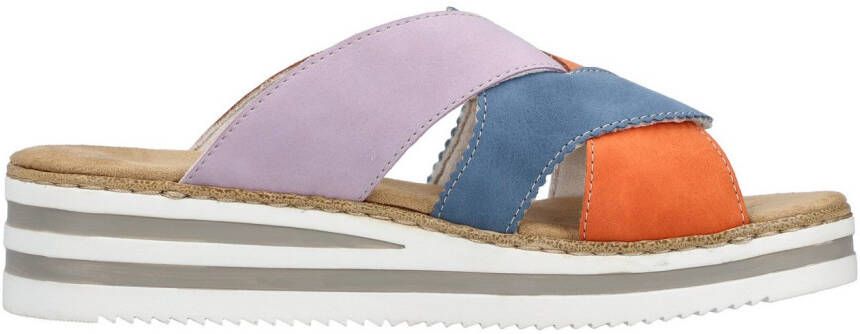 Rieker Slippers Zomerschoen strandschoen huisschoen met twee kleurige plateausool