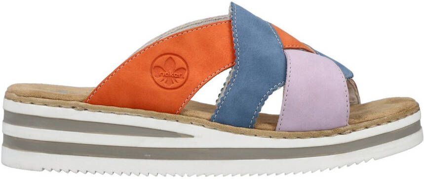 Rieker Slippers Zomerschoen strandschoen huisschoen met twee kleurige plateausool