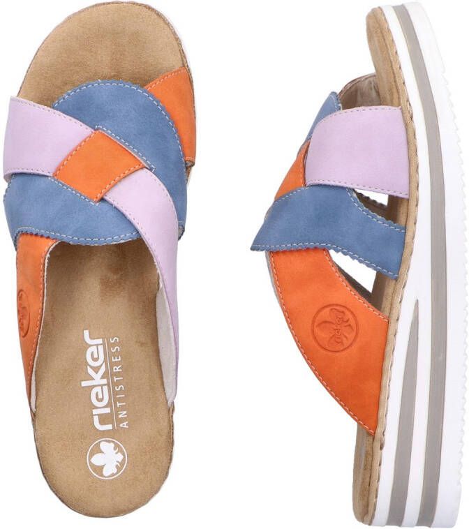 Rieker Slippers Zomerschoen strandschoen huisschoen met twee kleurige plateausool