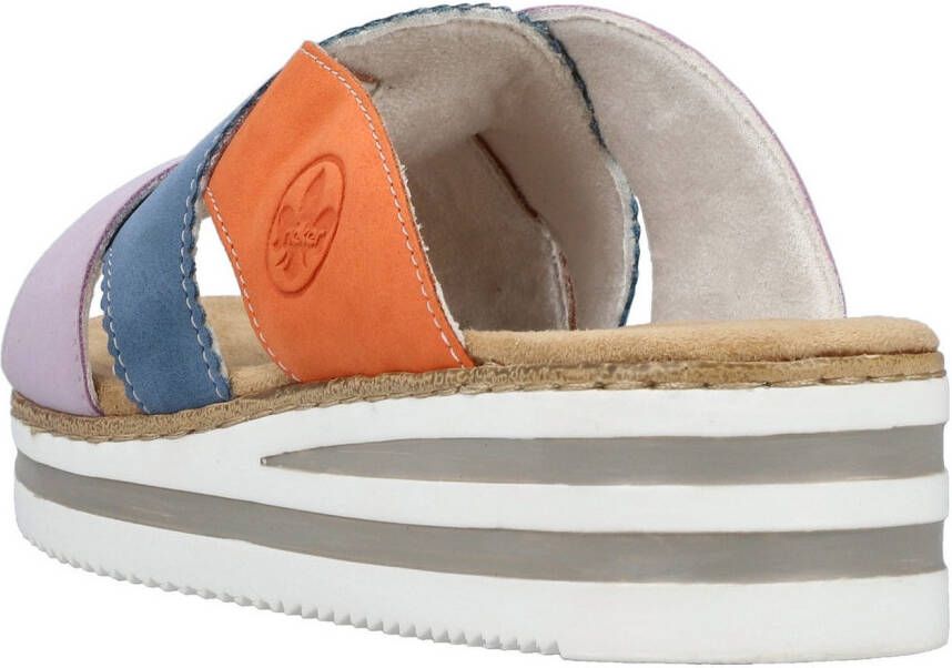 Rieker Slippers Zomerschoen strandschoen huisschoen met twee kleurige plateausool