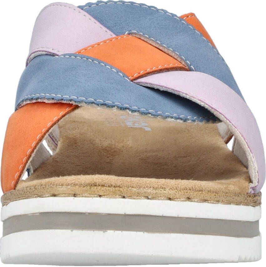 Rieker Slippers Zomerschoen strandschoen huisschoen met twee kleurige plateausool