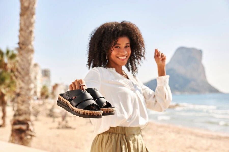 Rieker Slippers sleehak zomerschoen slippers met jute omlijsting