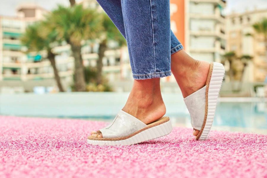 Rieker Slippers sleehak zomerschoen slippers met jute-omranding aan de loopzool