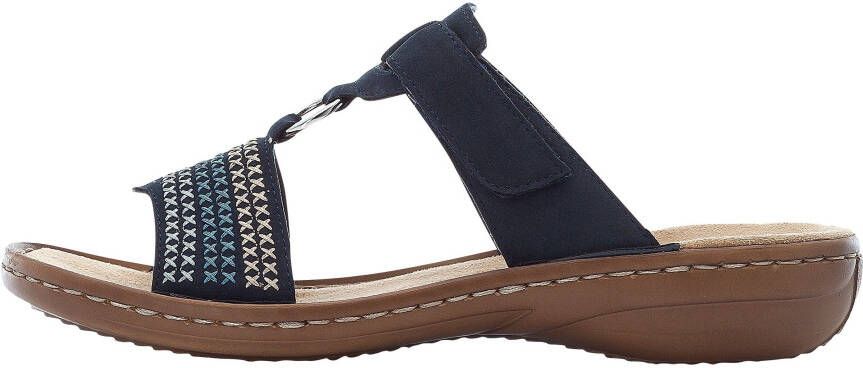 Rieker Slippers sleehak zomerschoen pantoffels met mooi borduursel