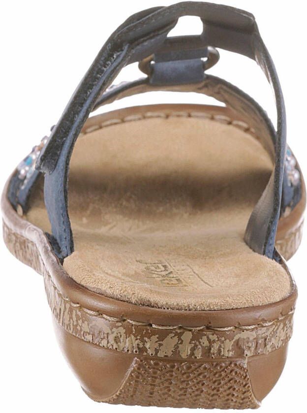 Rieker Slippers sleehak zomerschoen pantoffels met pailletten- en parelrand - Foto 3