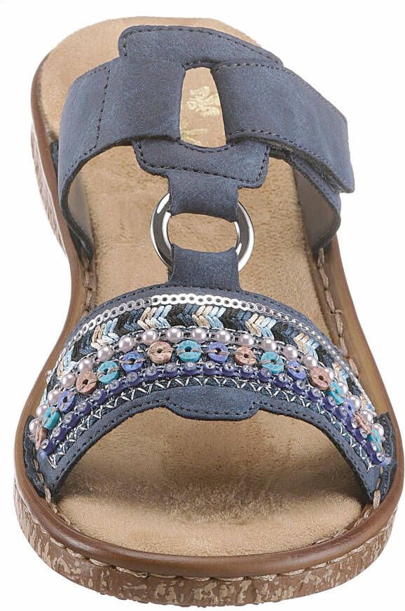 Rieker Slippers sleehak zomerschoen pantoffels met pailletten- en parelrand - Foto 5