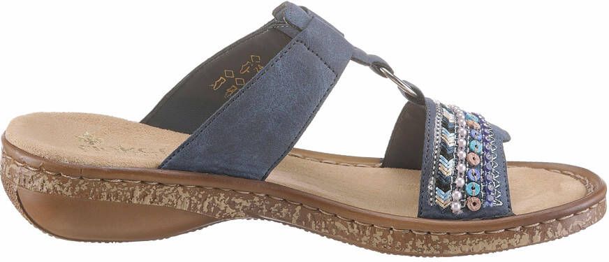 Rieker Slippers sleehak zomerschoen pantoffels met pailletten- en parelrand - Foto 6