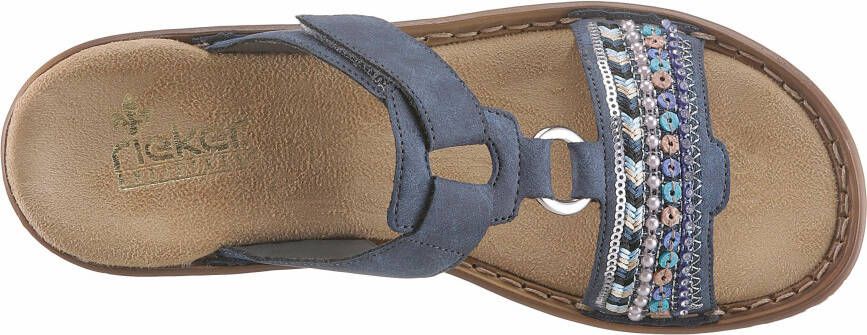 Rieker Slippers sleehak zomerschoen pantoffels met pailletten- en parelrand - Foto 7