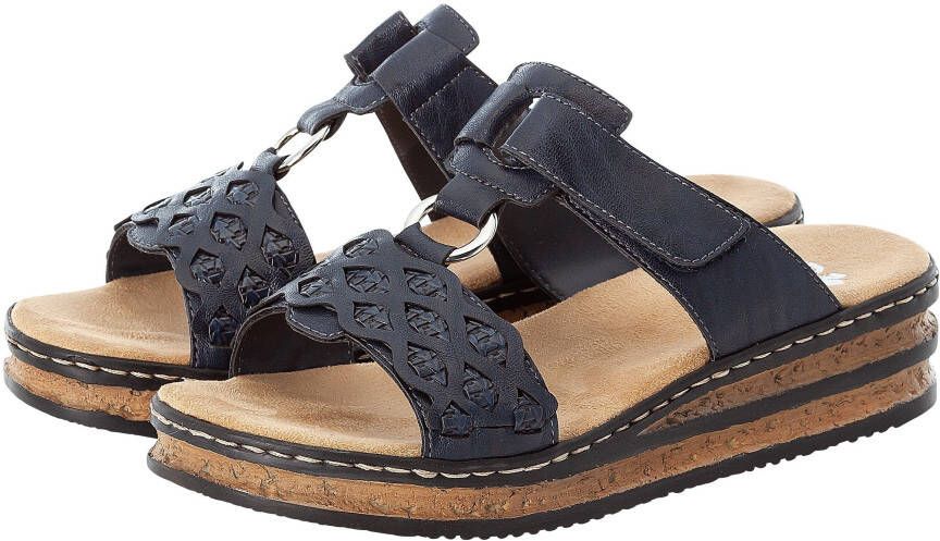 Rieker Slippers sleehak zomerschoen pantoffels met bandjes in gevlochten look