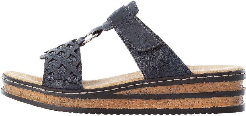 Rieker Slippers sleehak zomerschoen pantoffels met bandjes in gevlochten look