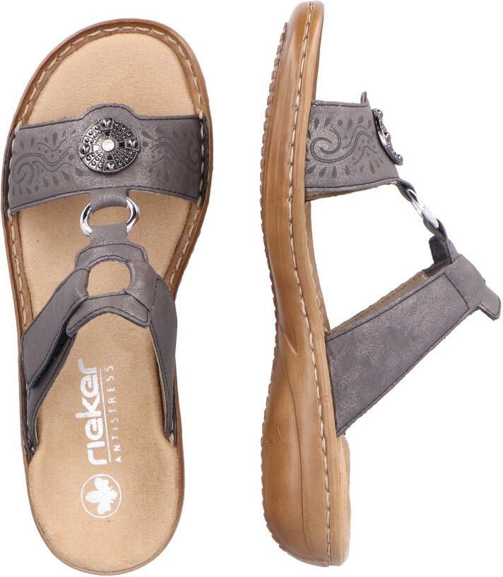Rieker Slippers sleehak zomerschoen pantoffels met juwelenapplicatie