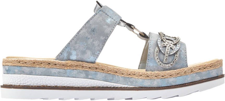 Rieker Slippers plateau zomerschoen pantoffels met strass versiering