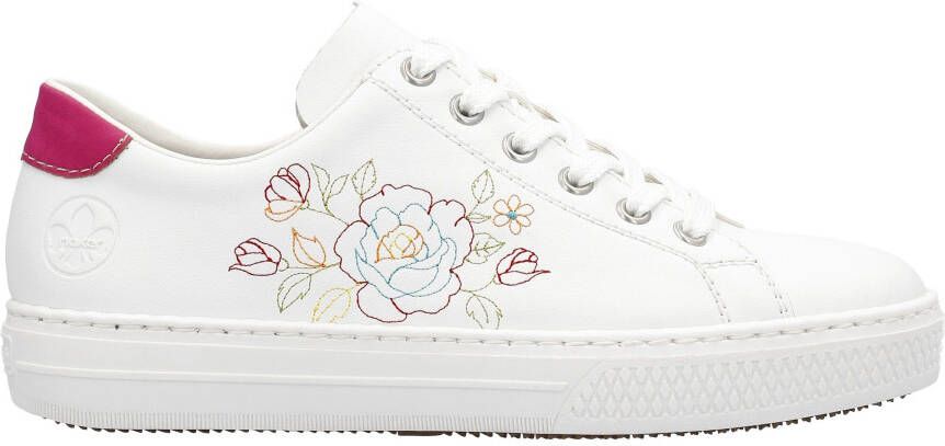 Rieker Sneakers met zijbloemborduurwerk vrijetijdsschoen lage schoen veterschoen