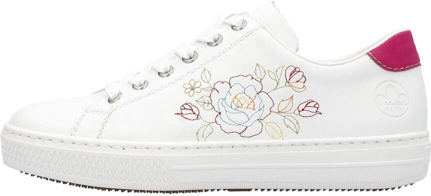 Rieker Sneakers met zijbloemborduurwerk vrijetijdsschoen lage schoen veterschoen
