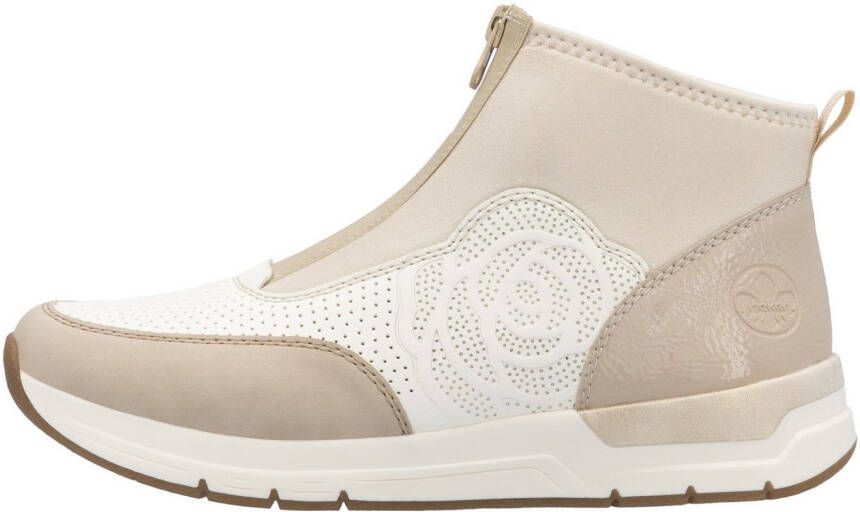 Rieker Sneakers met sleehak enkellaars laarzen rozenprint met ritssluiting vooraan