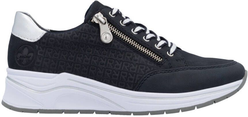 Rieker Sneakers met sleehak lage schoen veterschoen vrijetijdsschoen bedrukt met letters