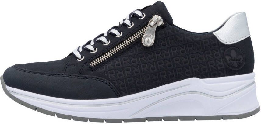 Rieker Sneakers met sleehak lage schoen veterschoen vrijetijdsschoen bedrukt met letters