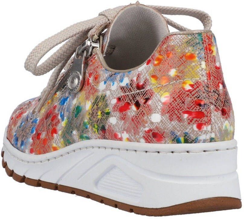 Rieker Sneakers met sleehak met bloemenprint vrijetijdsschoen lage schoen veterschoen