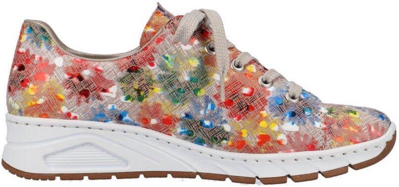 Rieker Sneakers met sleehak met bloemenprint vrijetijdsschoen lage schoen veterschoen