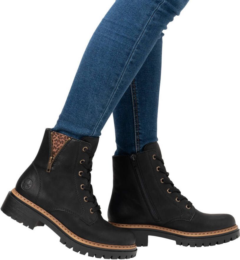 Rieker Veterlaarsjes lace-up boots block heel with practical inner zipper