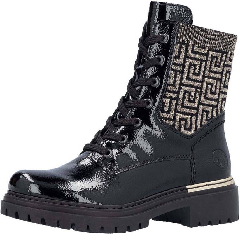 Rieker Veterschoenen enkellaars hakken met textielinzet aan de schacht