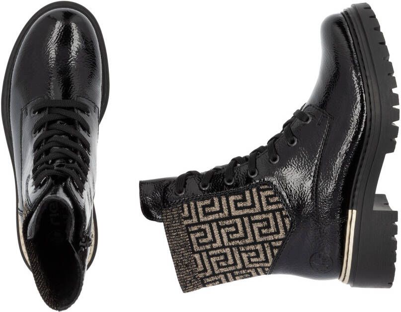 Rieker Veterschoenen enkellaars hakken met textielinzet aan de schacht