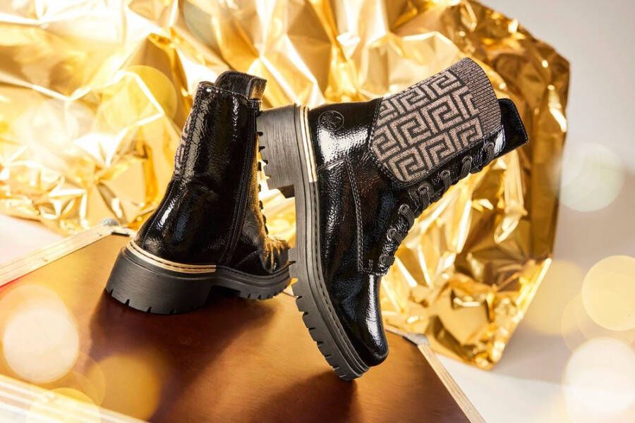 Rieker Veterschoenen enkellaars hakken met textielinzet aan de schacht