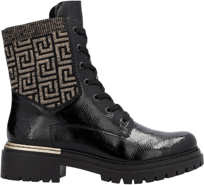 Rieker Veterschoenen enkellaars hakken met textielinzet aan de schacht