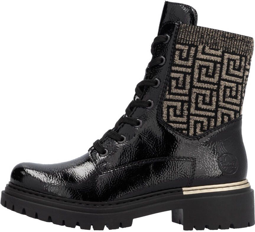 Rieker Veterschoenen enkellaars hakken met textielinzet aan de schacht